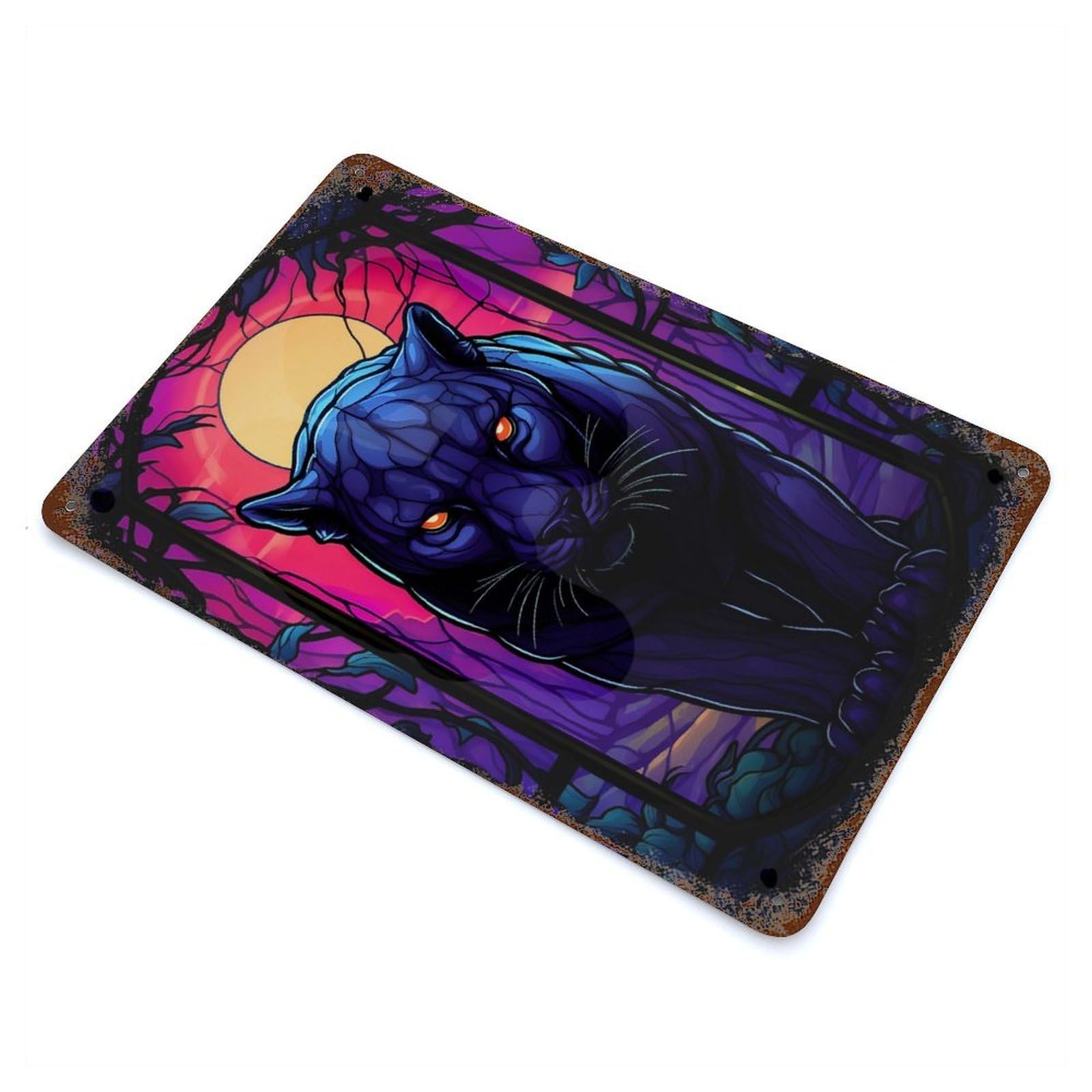 Panther Moonlight Porest Decorative Tin Sign 11.8"x7.9", for Bistro, Counter And Cafe Decor, Novelty Wall Decor