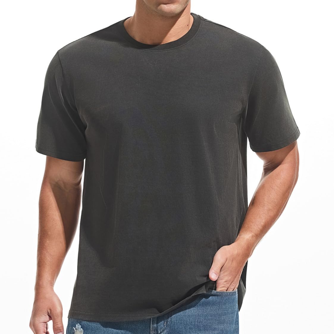 Herren Dick T-Shirt 100% Baumwolle Heavyweight 250g/m² Stone Washed Ultra Weich Regular Fit Bequem Vintage Look Kurzarm Basic