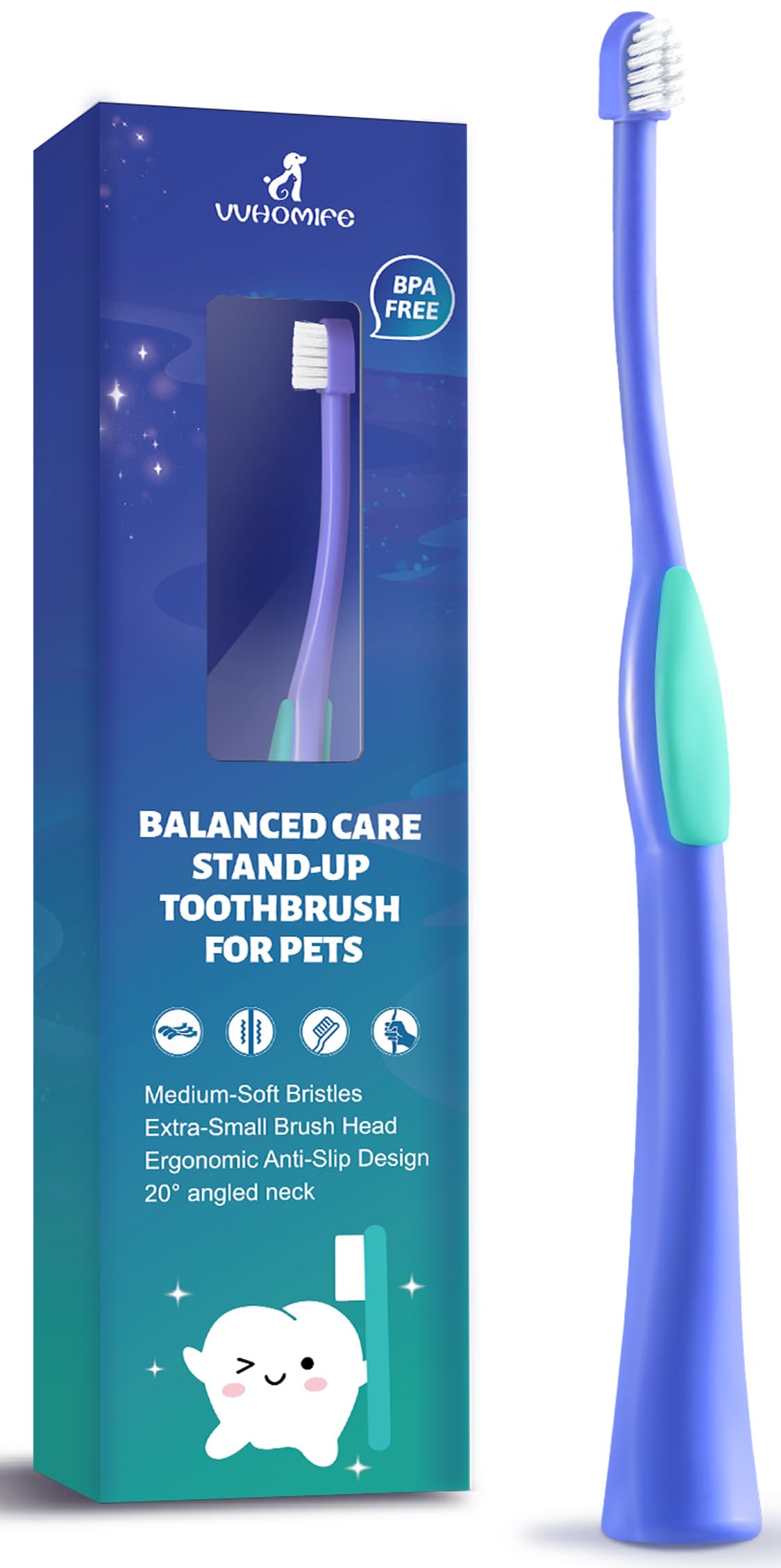 Brosse à dents pour chats et petits chiens aux poils moyennement souples