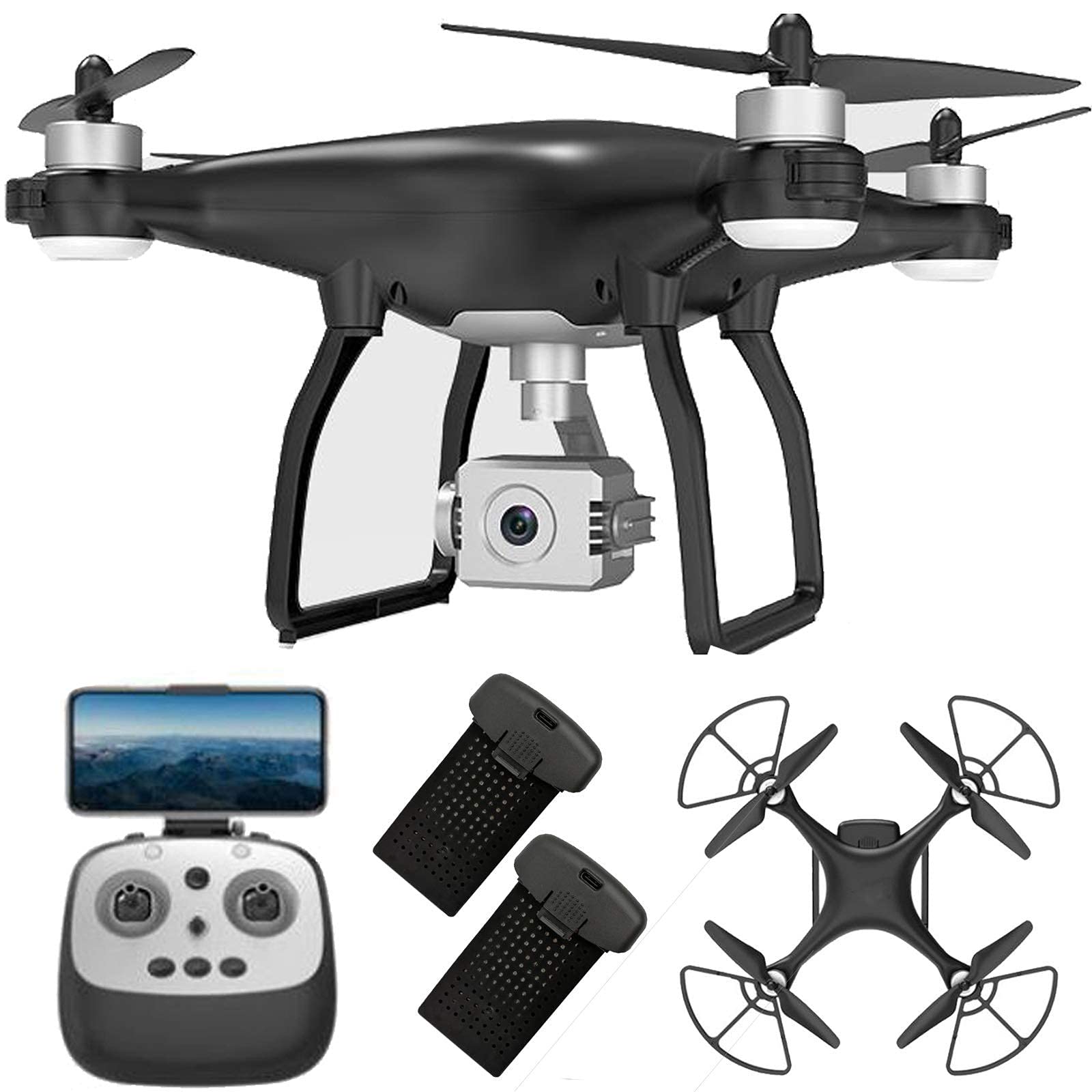 Dron z kamerą 4k dla dorosłych 3-osiowy składany dron gimbalowy z 5GHz FPV Live Video Rc Quadcopter z automatycznym powrotem do domu Śledź mnie Podwójne kamery Tryb bezgłowy 2 baterie i fute