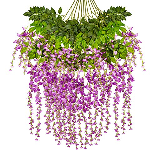 Ivyue 12 Pack 3.6 Feet Artificial Fake Wisteria Vine Rattan Hanging Garland Wisteria