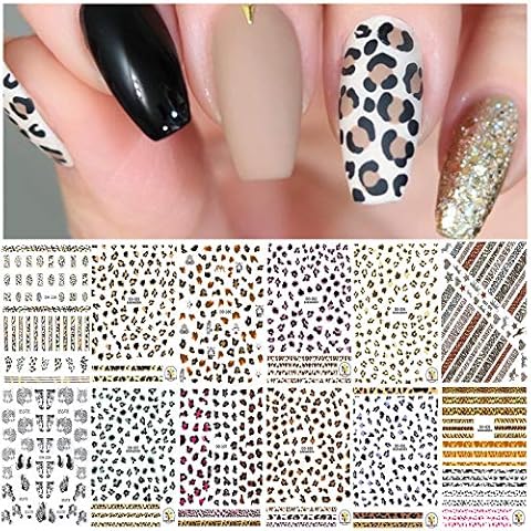 EBANKU 12 Blatt Leopard Nagelsticker Cover