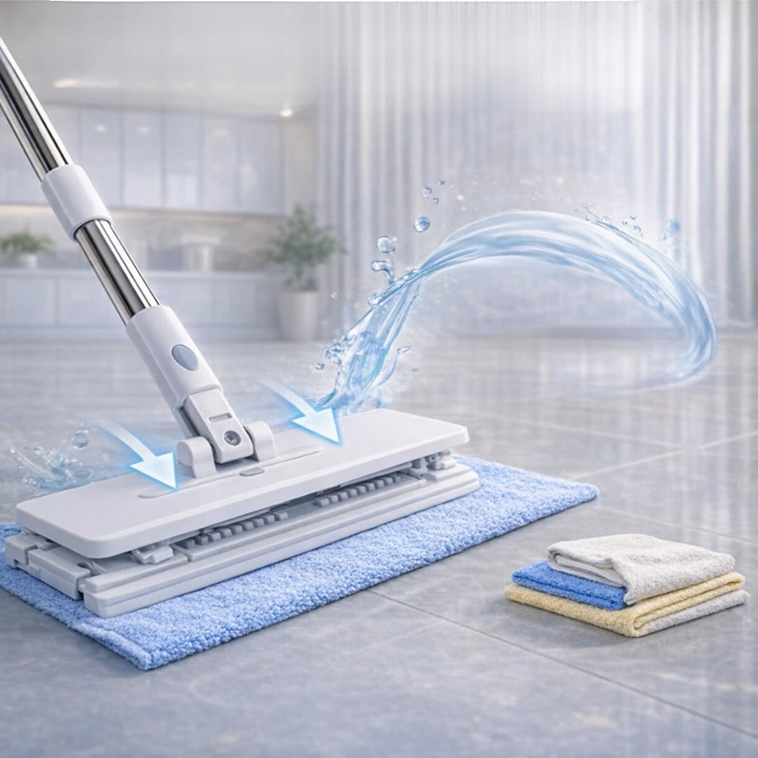 Jouis Akıllı Mop One Click Otomatik Bez Yakalayan Temizlik Seti - Kıskaçlı Duvar ve Yer Yüzey Mopu, Tüm Bezlerle ve Islak Mendille Uyumlu El Değmeden Bez Değiştiren( 2 Adet Mikrofiber Bez Hediyeli )