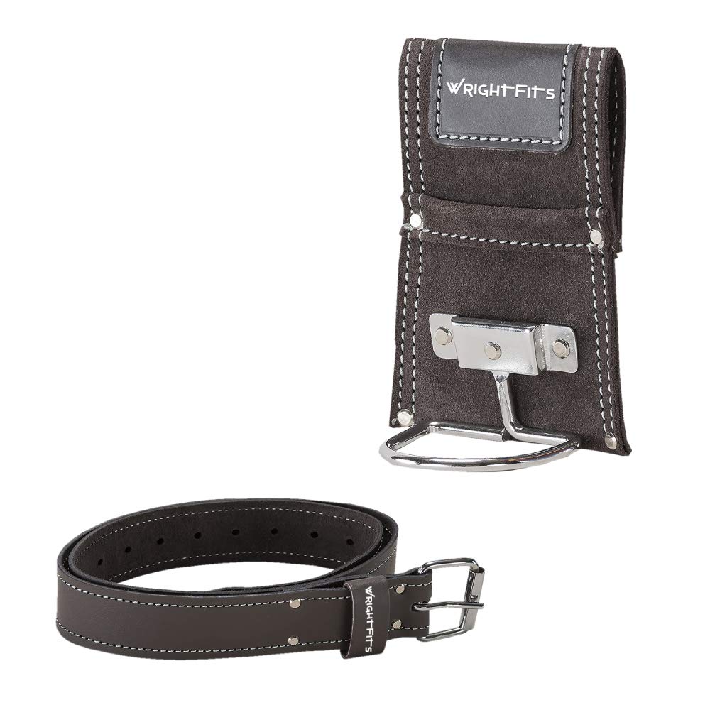 WrightFits Leather Hammer Holder – Stainless Steel Hammer Loop With Supporting Roller Belt (2 in 1) | Ideal for Builders, Carpenters, Gardeners, Electricians