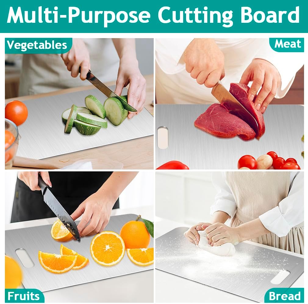 3 PCS Stainless Steel Cutting Boards, Double Sided Food Grade Chopping Board, 304 Stainless Chopping Cutting Board for Kitchen Meat Fruits & Vegetables, 13.2''x9.05'', 11.8x7.7, 9.25''x5.7 - Image 6