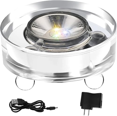 Base de luz LED de cristal de 3 pulgadas, placa de pantalla LED de 4 colores y 7 con adaptador de CA para arte de vidrio 3D (redonda)