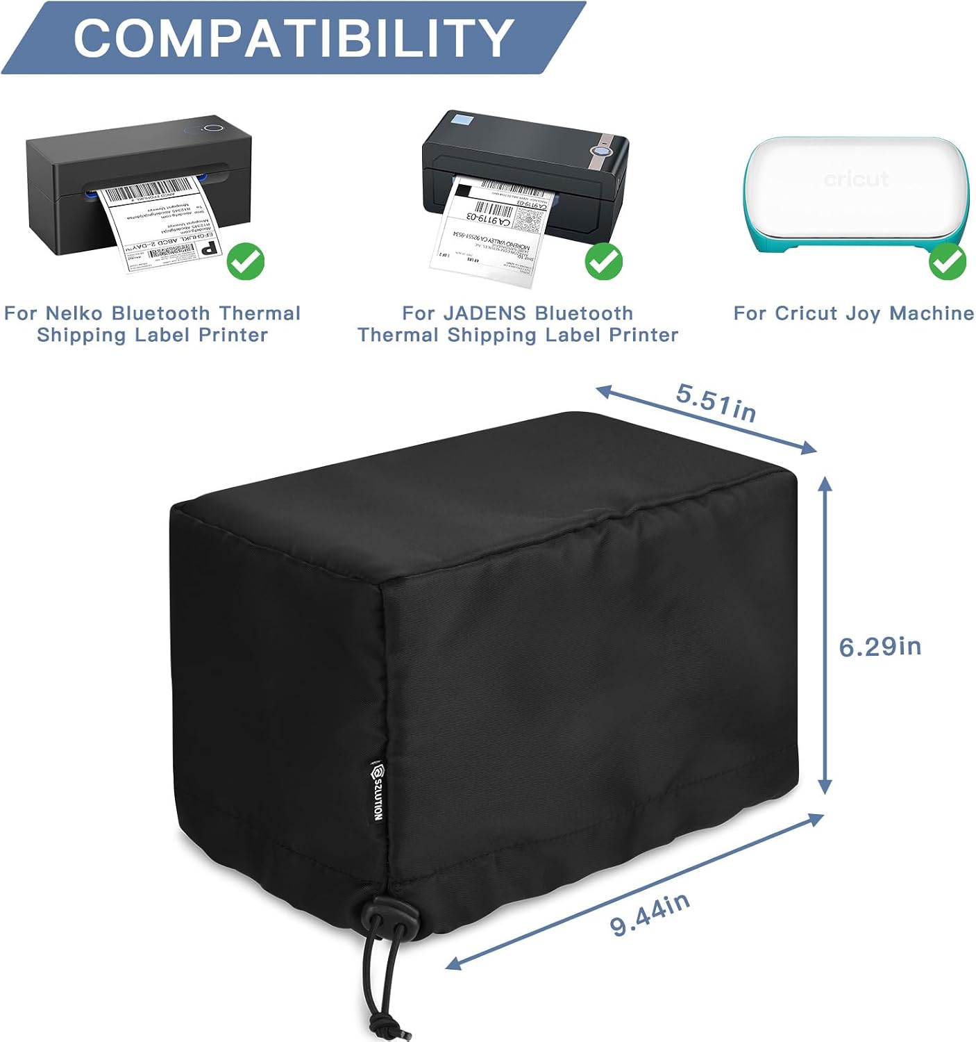 Dust Cover Compatible with Nelko Bluetooth Thermal Label Printer | Durable Nylon Protector Sleeve Compatible with JADENS Bluetooth Thermal Shipping Label Printer, 9.4"x5.5"x6.2", Black