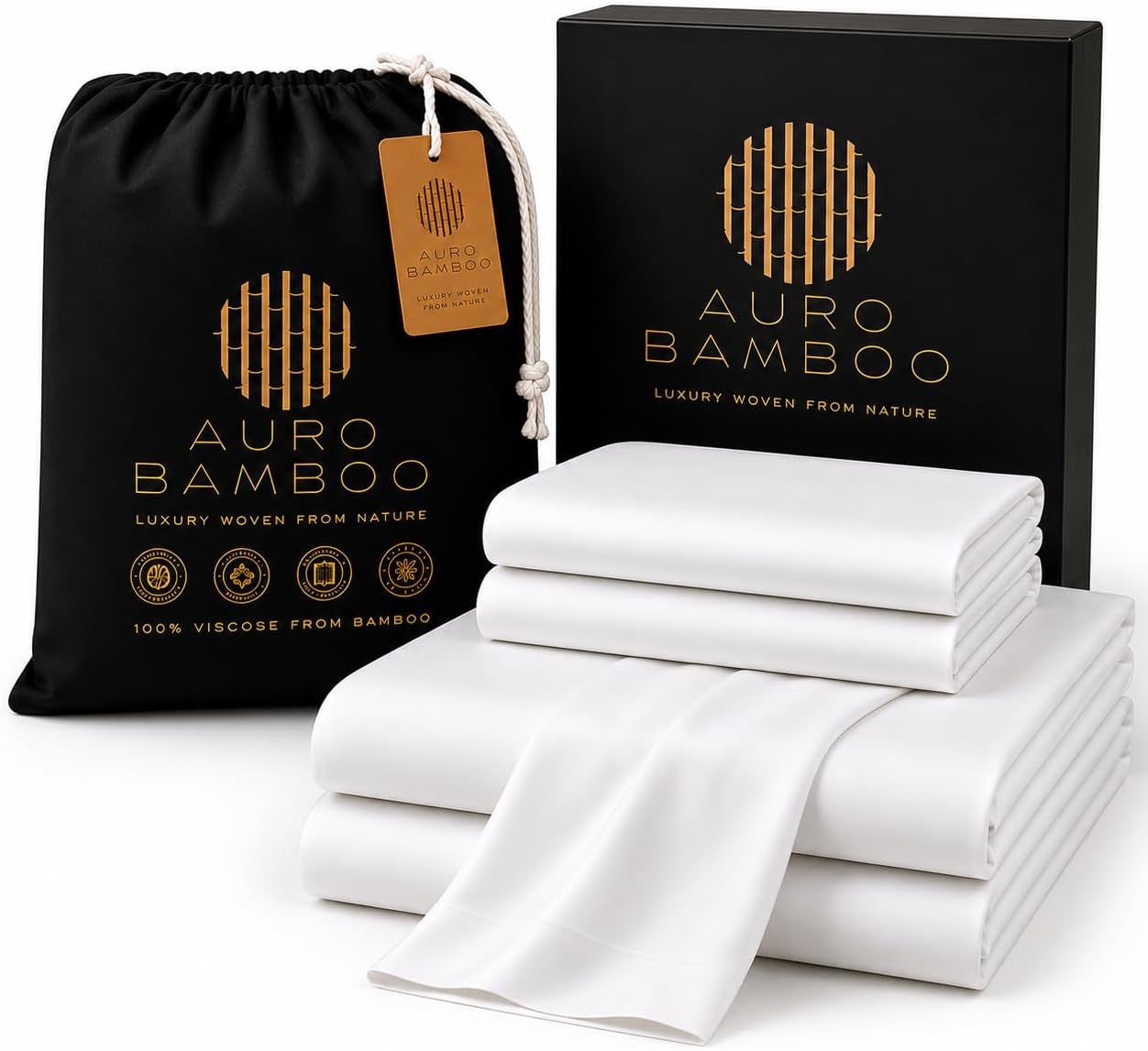 White is Luxury — 100% Viscose from Bamboo Bed Sheets, Cooling Sheets for Hot Sleepers, Silky Soft & Breathable Bedding, Deep Pocket Fitted Sheet with Corner Straps, Hotel Collection