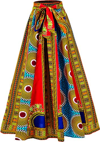 Shenbolen Women Dashiki Maxi Long Skirts African Skirt Elastic Waist One Size (One Size, B)