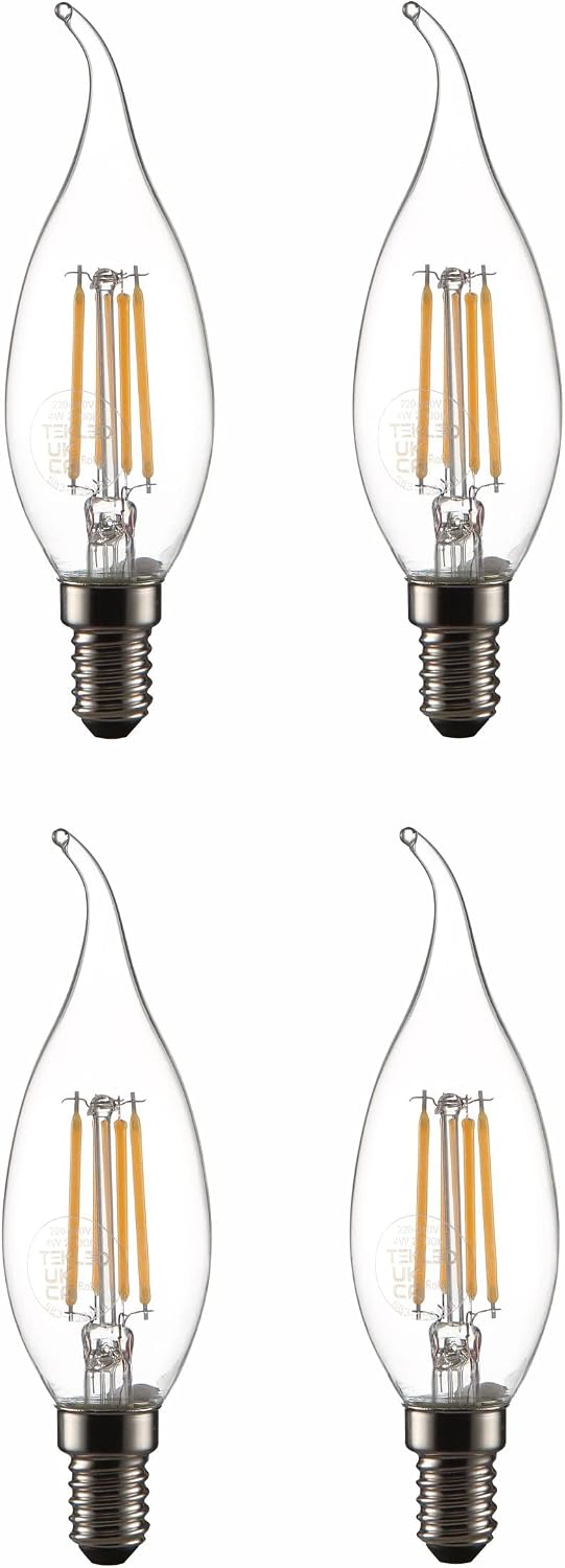 TEKLED® C35 Tail Filament Vintage LED Bulbs, Warm White, 4 Count (Pack of 1)