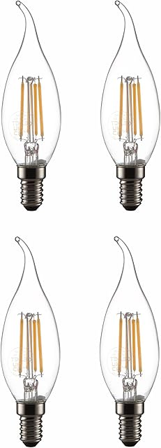 TEKLED® C35 Tail Filament Vintage LED Bulbs | Flame Tip E14 Small Edison Screw | Energy Saving 4W Light Bulb 40W Equivalent | DIMMABLE Clear 2700K 470LM | 4-Pack | Warm White