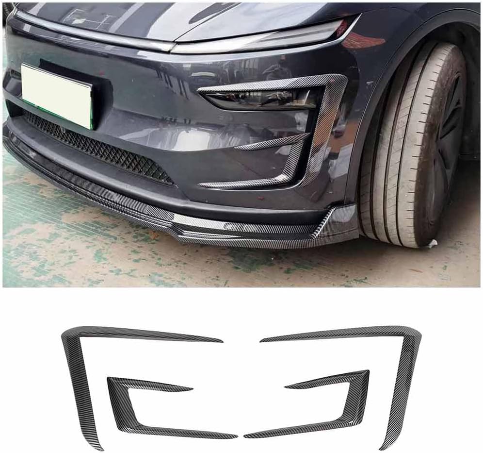 4PCS Front Bumper Fog Light Trim Cover For Tesla Model Y Juniper 2025-2026 Fog Lamp Eyebrow Eyelids Cover Frame ABS Plastic(Carbon Fiber Painted)