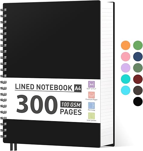 AHGXG Cuaderno de espiral con rayas universitarias, cuaderno de espiral de 8.5 x 11 pulgadas, tamaño A4, diario rayado de 300 páginas, papel grueso