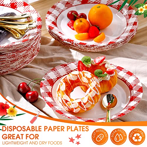 500 Pcs Disposable Round Paper Plates Bulk 10 Inch Red And White Gingham Plates Checkered Picnic Paper Dishs Red Plaid Summer Plates Oval Dessert Plates Cut Proof For Home Picnic Party Everyday Use #TOP3