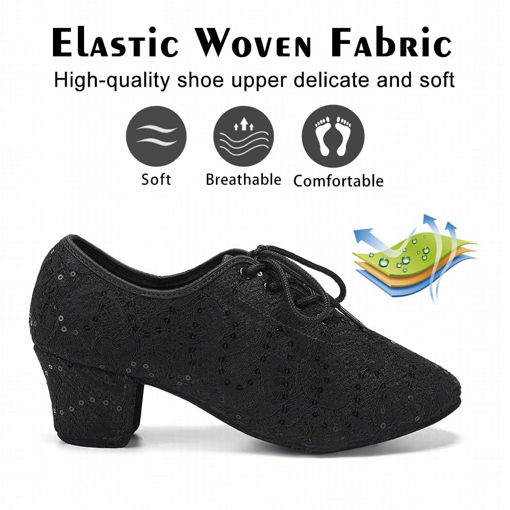 Scarpe da Ballo Latino Donna con Lacci Pratica Scarpe da Allenamento per Balli da Tango da Ballo con Tacco Basso,Modello LPWMMD