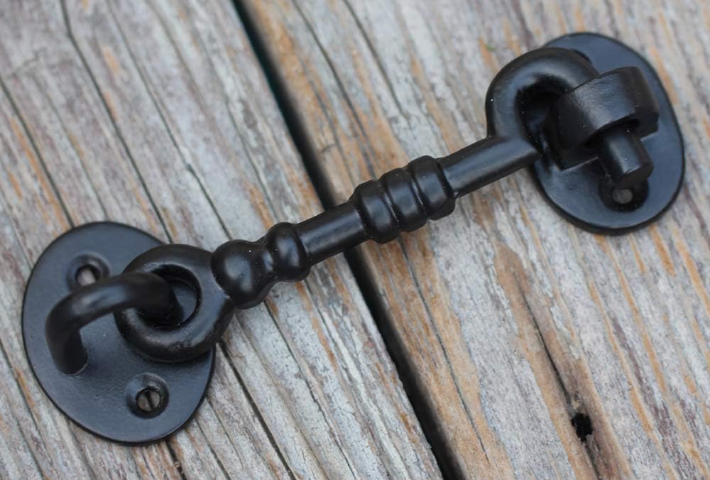 THDC Cast Iron Cabin Eye Hook, Latch for Gates, Doors & Cabinets (5" Small), Black, 1 Count