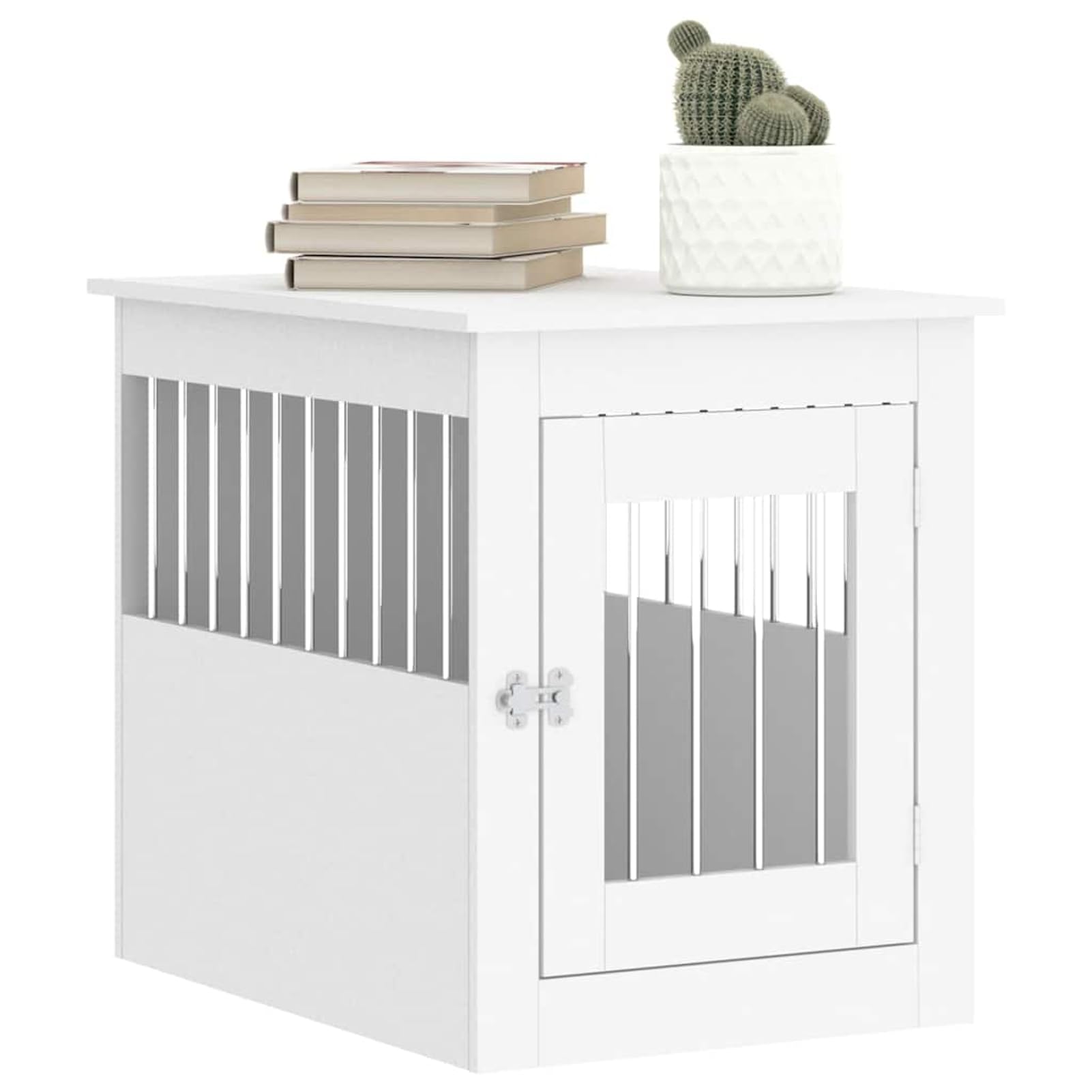 Hundebox Möbel Weiß 55x75x65cm Stahl Holz | 2-in-1 Beistelltisch, abschließbare Tür, robust