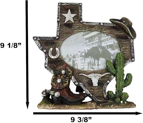 Miniatura 2 de Ebros Gift Cactus Texas State Map - Marco de fotos rústico con base en la parte trasera de caballete o colgador de pared, diseño de vaca y cuerno