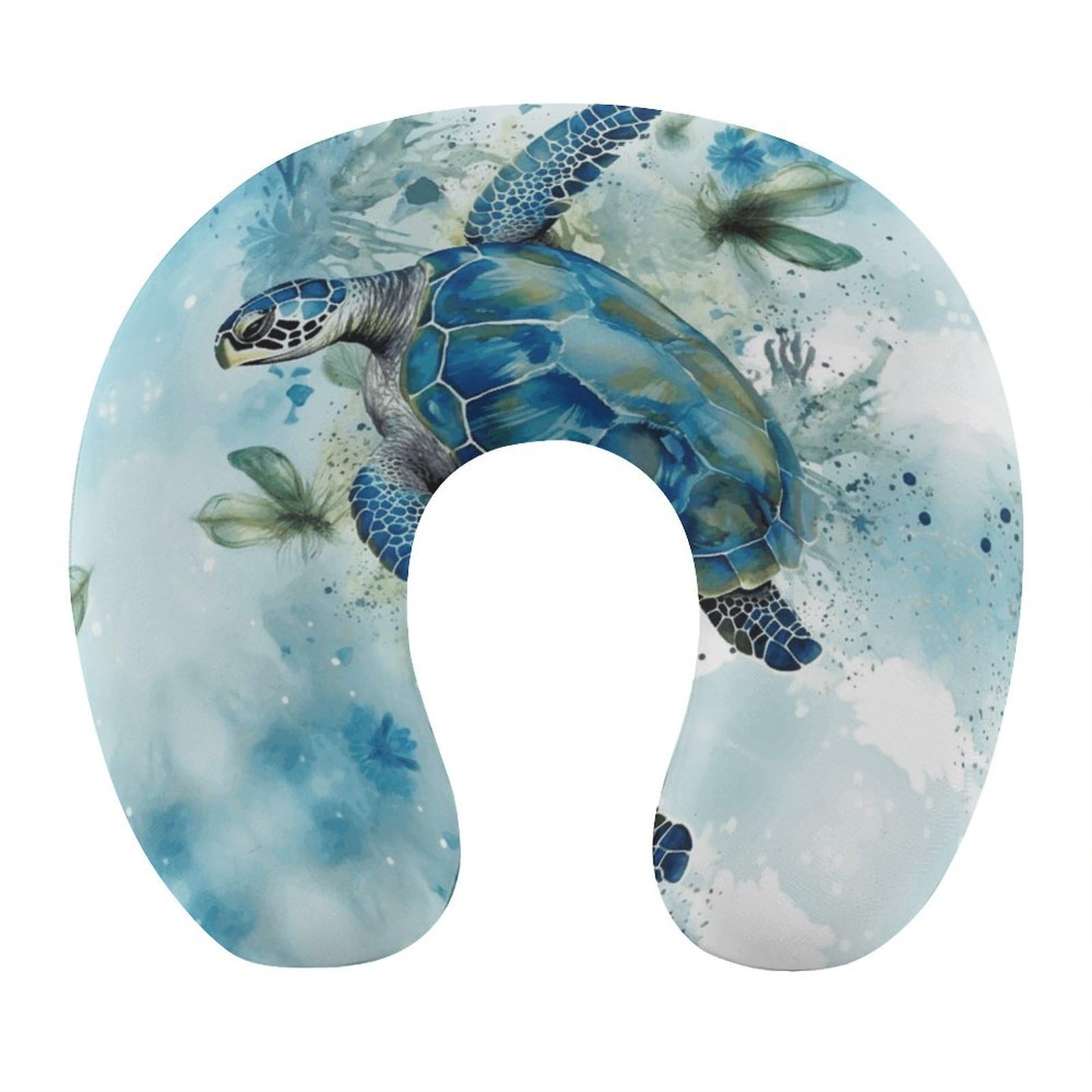 VstaDank Sea Turtle-Blue Neck Pillow Memory Foam Sleeping U Shaped Pillows Cooling Travel Head Support Pillows Super Lightweight Portable Airplane Pillow for Car Office Rest