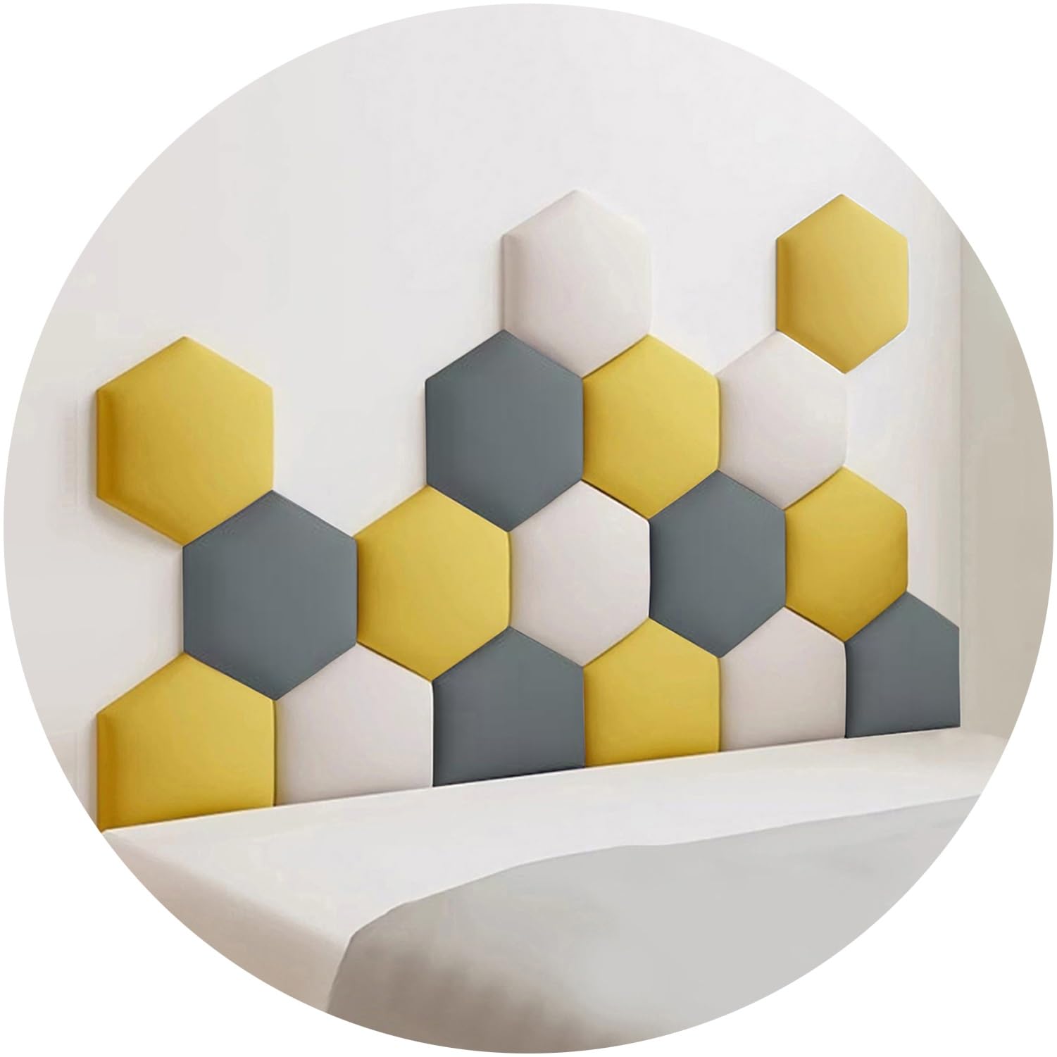 Tête de lit murale hexagonale en coussin tissu 3D contre les chocs muraux