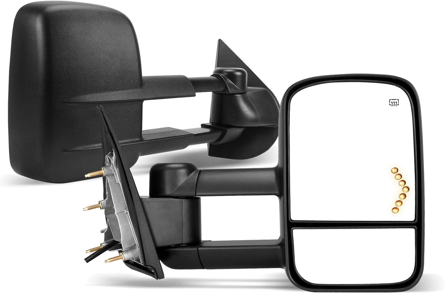 Tow Mirror Power Heated fits Pair Bolts 2pc Plastic Glass Aluminum-on-Attachment Type Black Textured Manual Fold-Adjustment Method 23372182 BEYSH0003425BE