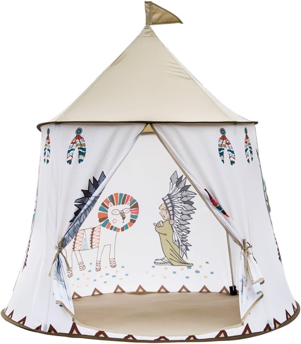 Kids Play Tent with Indian Tribal Chief, conveniently folds in to a Carrying Case, Foldable Pop Up pink play tent/house toy for Indoor & Outdoor Use 41inch(D) x 51inch(H)
