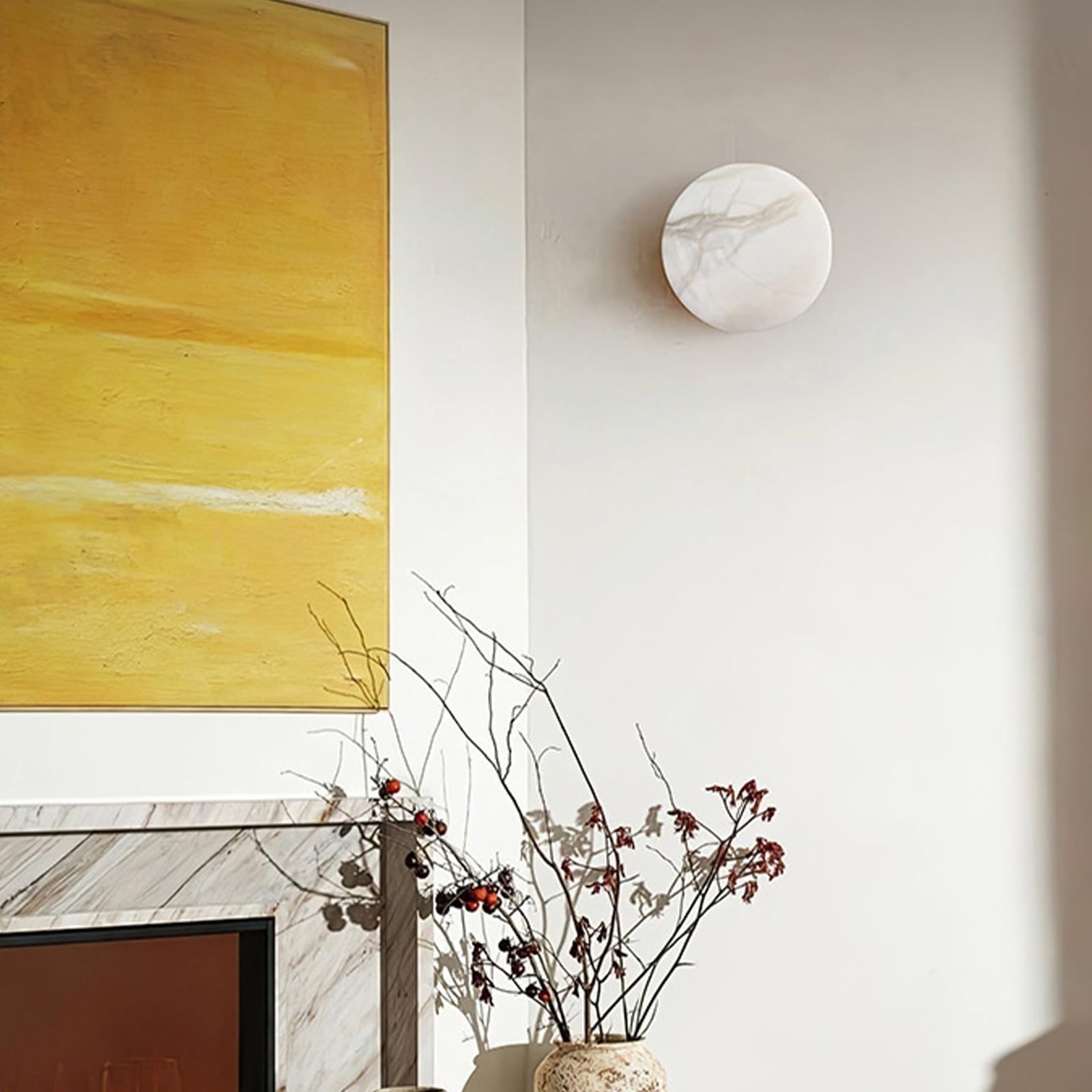 Lampada da parete rotonda in alabastro, mini lampada da parete in marmo, applique da parete in pietra naturale, lampade da parete for illuminazione da comodino, LED - 5 W - 3000K