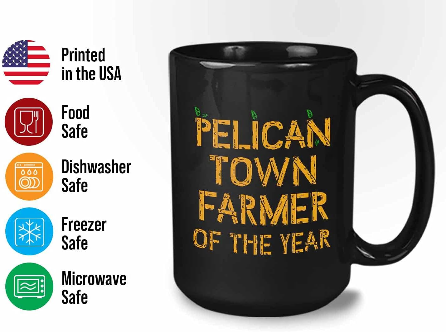 Bubble Hugs Video Game Coffee Mug - Pelican Town Farmer of the Year - Farming Country Adventure Gaming Gamer Stardew Pelican Town 15oz Black