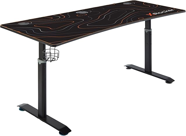 X-Rocker Cougar XL Height Adjustable Gaming Desk and Workstation, Heavy Duty Metal Computer Table with Carbon Fibre Effect & Full Mousepad, Cup Holder and Cable Tray Included - Black