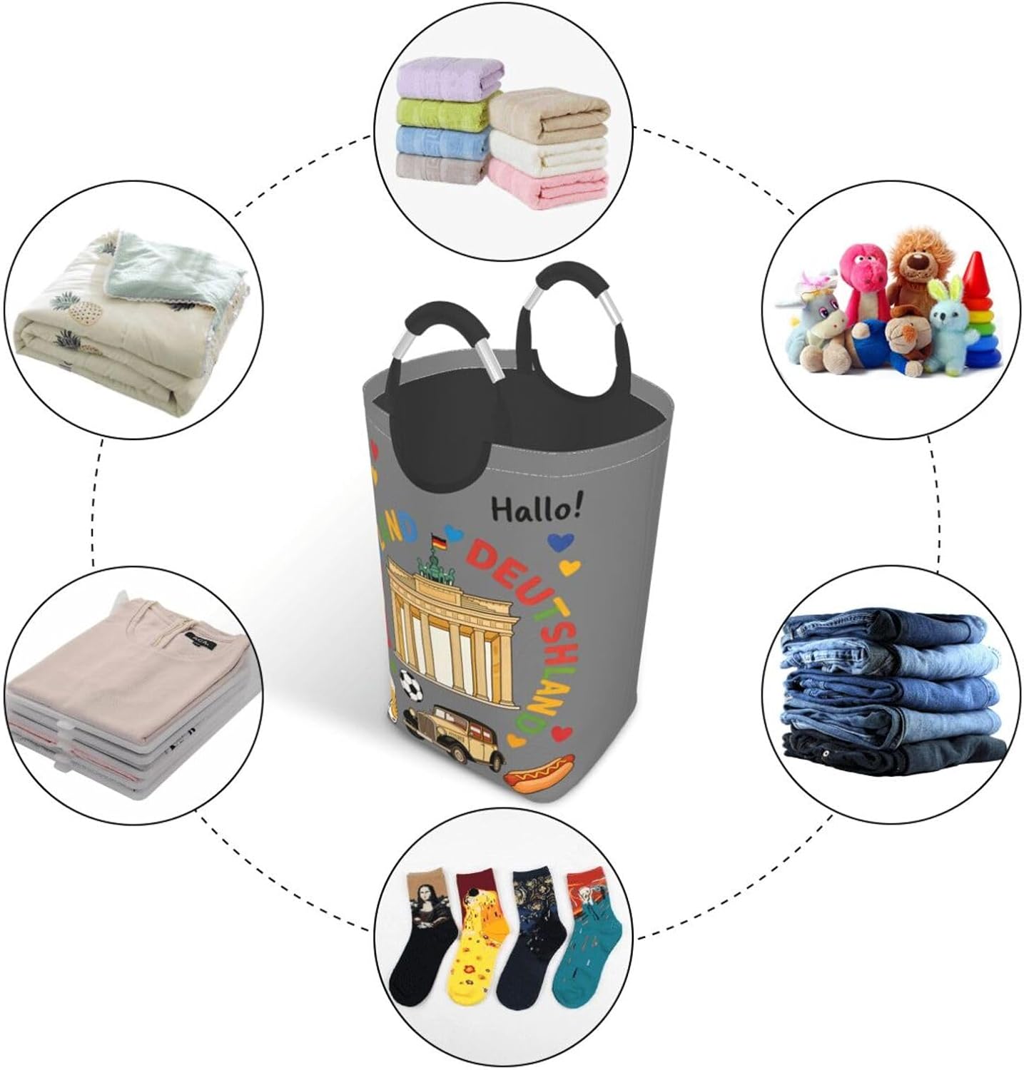 Foldable Square Laundry Storage Bag 50l - Waterproof Oxford Cloth, Pe Base, Aluminum Handles, All-Over Print German Life
