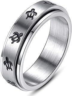 Fuqimanman2020 6mm Sea Turtle Spinner Band Ring Anxiety Relief Fidget Anti Stress Rings Stainless Steel Enamel Relieving for Women Men Couple Hawaiian Beach Animal Jewelry-12