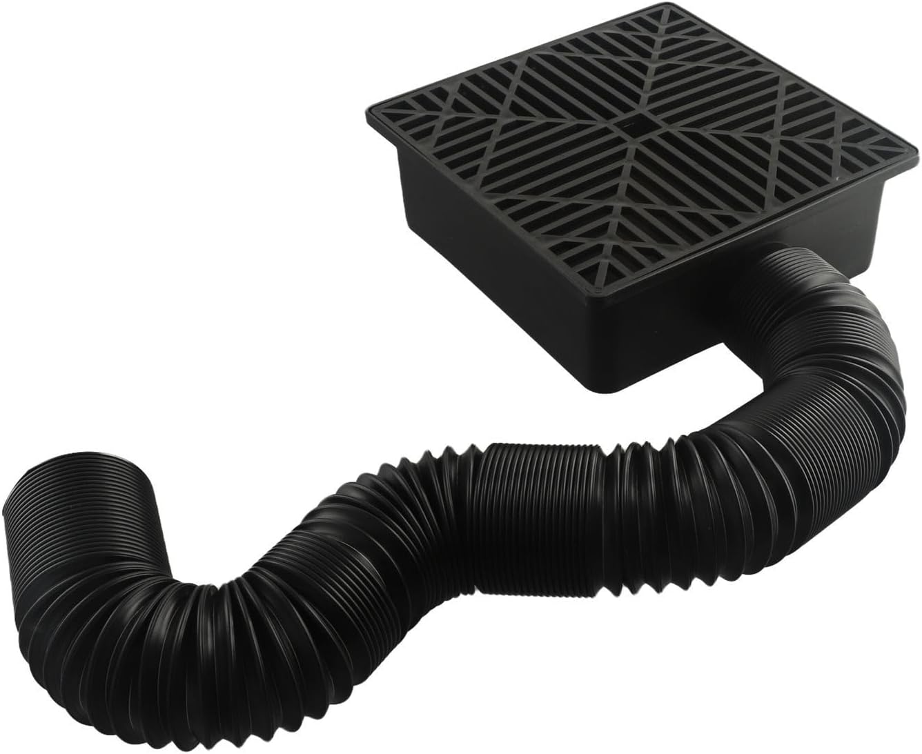 Low Profile Catch Basin Drain Kit with 5.1ft Flexible PVC Pipe for Underground Water Management in Lawns, Landscaped Areas, Patios and Walkways, 9.05 x 9.05in Black