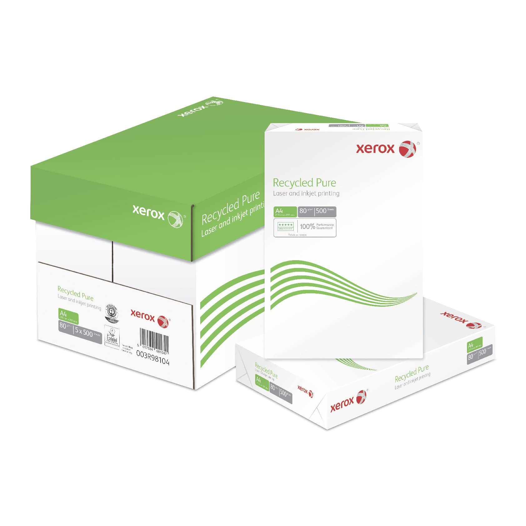 Xerox Recycled Pure Paper A4 80gsm, White, Box of 2500sh (5x500sh)