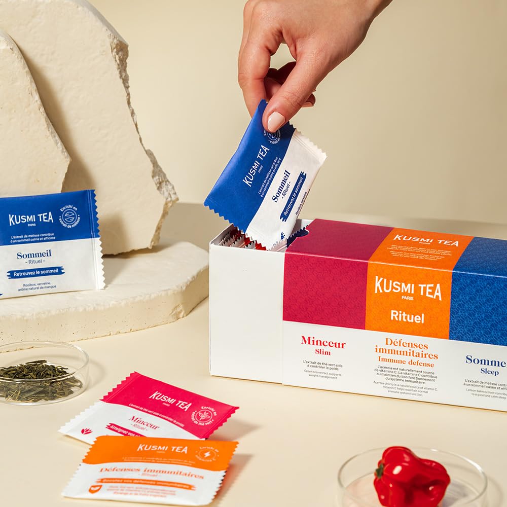 Kusmi Tea - Coffret Decouvert "Les Rituels" - Gamme santé - Assortiment de Thés Verts et Infusion Bio - Idée Cadeau - 24 Sachets - 3 Recettes Délicieuses