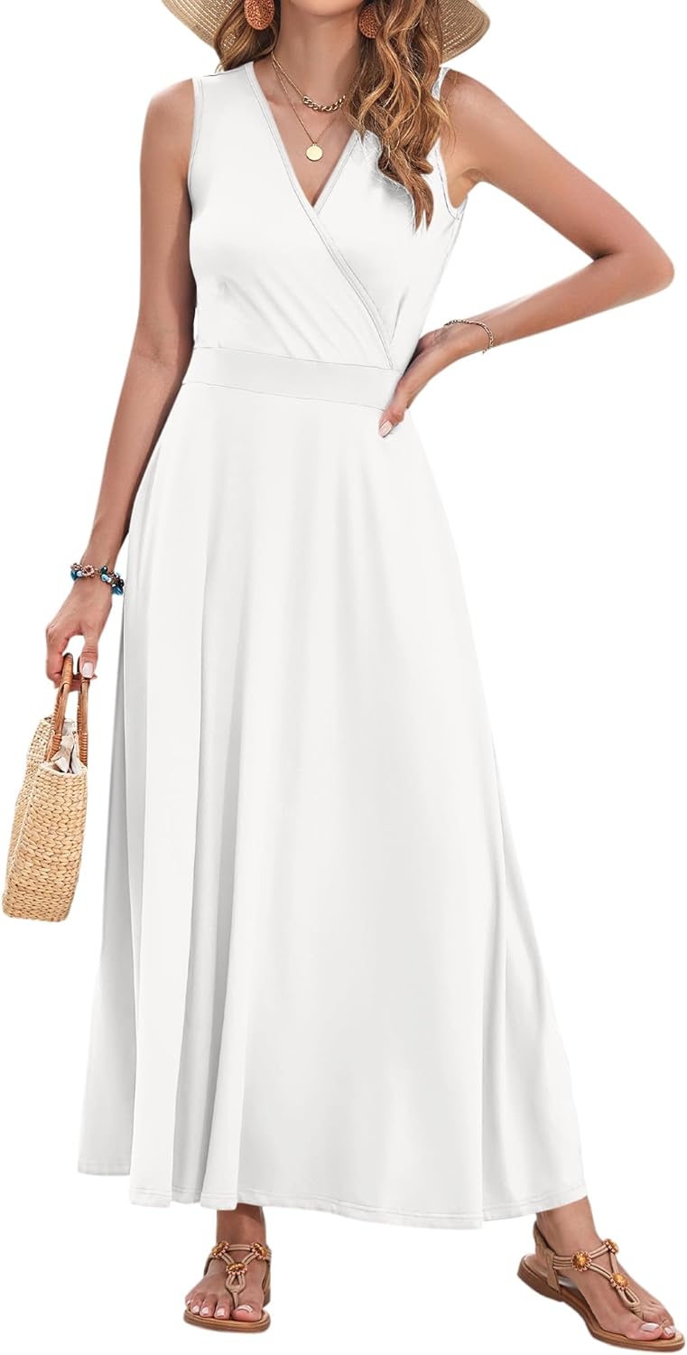 AUSELILY Women's Maxi Dress 2026 Summer Casual Sleeveless Sundress V Neck Wrap Vacation Cocktail Long Dresses with Pockets - Image 3
