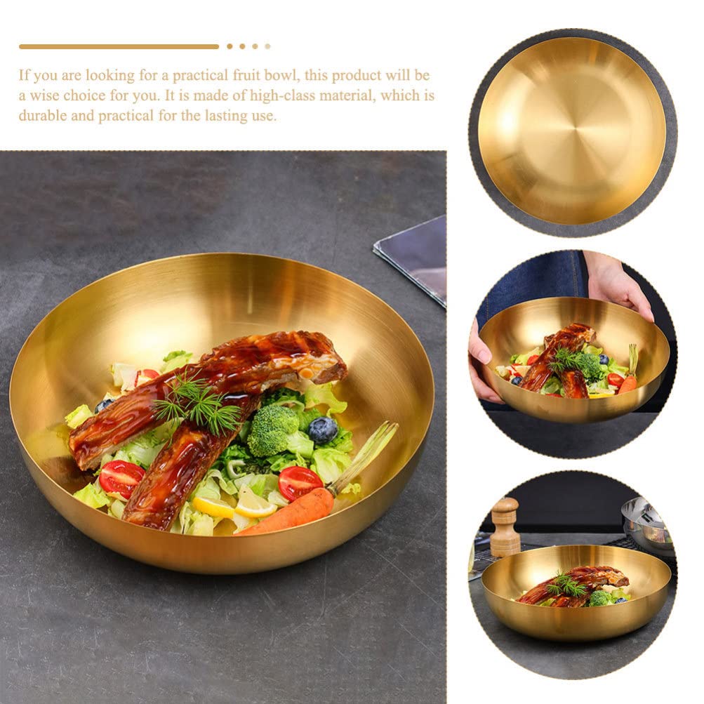 Hemoton Bol mélangeur en acier inoxydable de 23,9 cm - Bol à nouilles japonais en métal doré - Bol de service à salade pour fruits Udon Soba Pho nouilles asiatiques