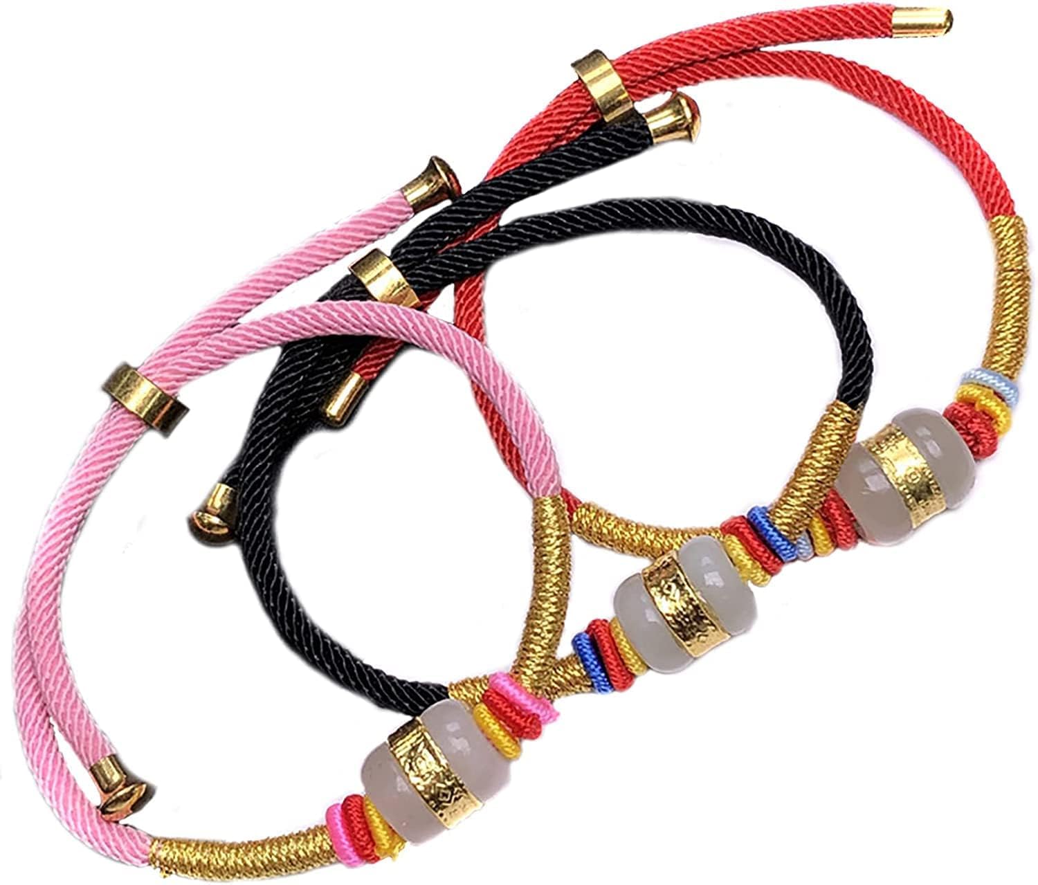 Pulsera de Riqueza Feng Shui, Pulsera de Cuentas de Jade, Pulsera Natural SS, Pulsera con Amuleto de la Suerte para Mujeres, Hombres, Pulsera de Hilo Rojo, Cristal para atraer Riqueza, DIN