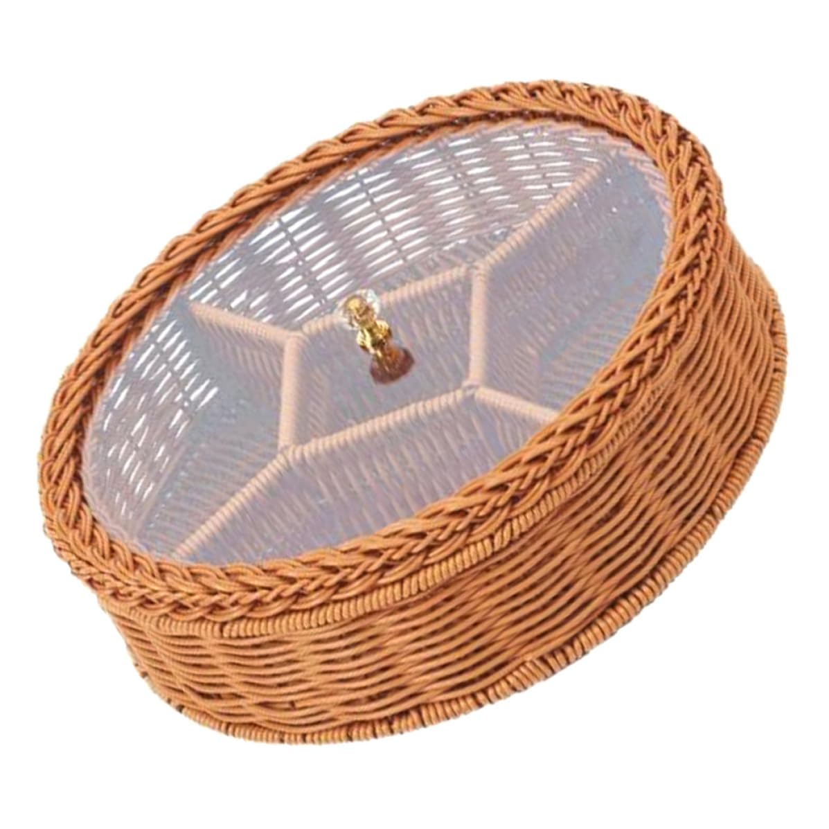 Plateau Compartimenté en Plastique Marron avec 5 Compartiments pour Fruits Secs et Noix, Plateau de Service Polyvalent pour Bureau et Chambre