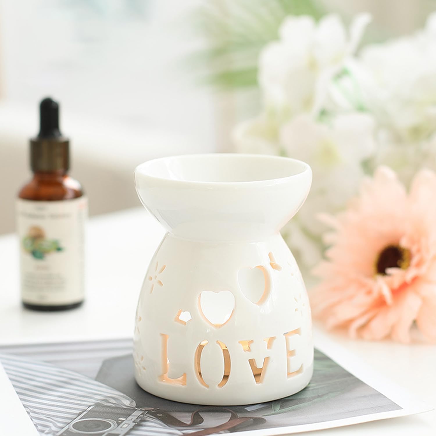 2Pcs Ceramic Tealight Candle Holder Oil Burner, Essential Oil Incense Aroma Diffuser Furnace for Home Decoration Christmas Decor Housewarming Gift