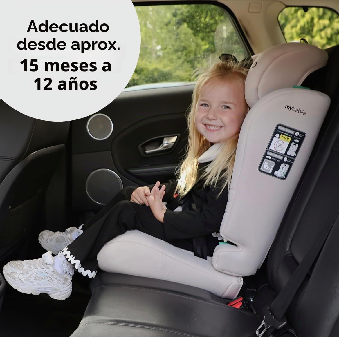 My Babiie MBCS50 - Asiento infantil de coche para niños pequeños a Booster R129, arnés de 5 puntos, 76-150 cm (aprox. 9-36 kg, 15 meses - 12 años), i-Size, grupo 1/2/3, ajustable, orientado hacia
