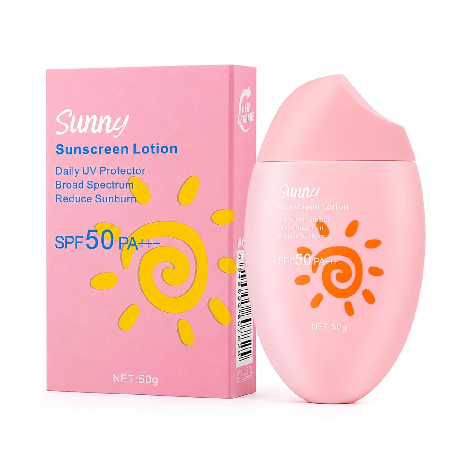 SPF 50+ Sunscreen for Face & Body - Broad Spectrum Sun Cream, Fast-Absorbing & Non-Greasy Formula, Water-Resistant & Lightweight, Suitable for Sensitive Skin, 50g Tube for Daily Use (PINK)