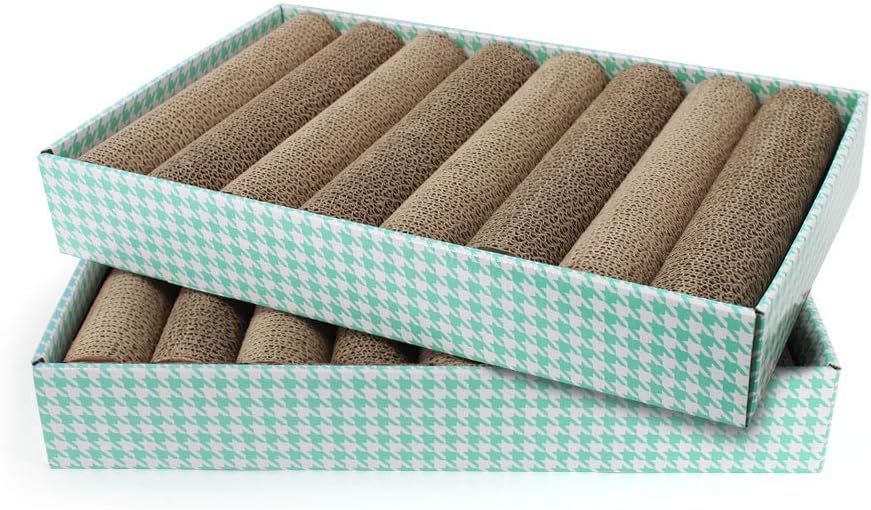 SONGWAY Cat Scratcher Easy Refill Box Scratching Cardboard Post Interactive Cat Toy Scratching Pad 2 Pieces, Green