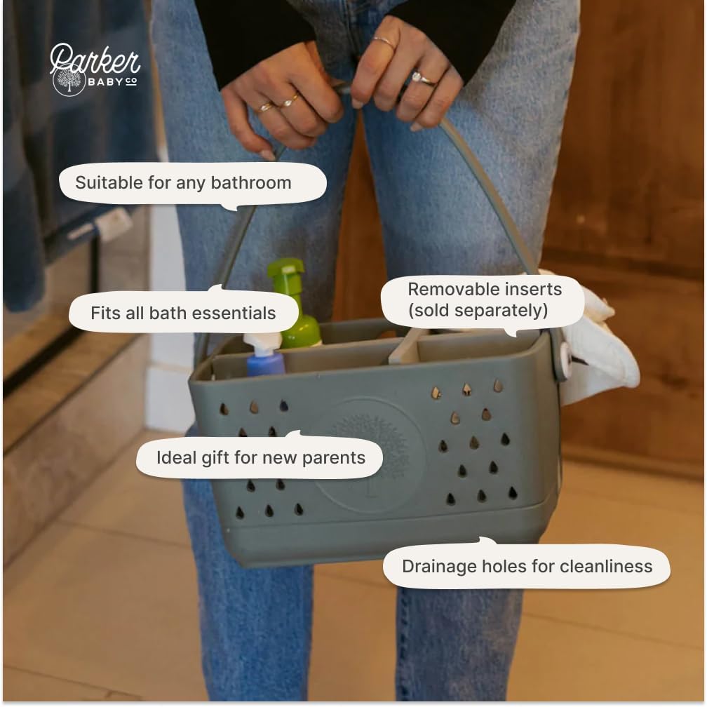 Parker Baby Large Bath Caddy | BPA Free & Food Grade Shower Caddy Organizer for Toys & Supplies | Quick-Dry, Sturdy & Perfect Size Shower Basket w/Handle in Neutral Colors