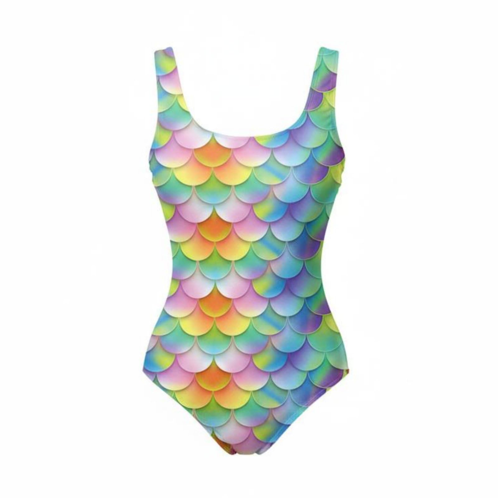 SNAPPSY Close-Fitting Rainbow Single-Piece Swimsuit Colorful Aquatic Scale Print Swimsuit Stretchy U-Neck Bathing Suit Quick-Dry for Women, Beach, Swimming Pool, S, Xg202-1001-picture-15