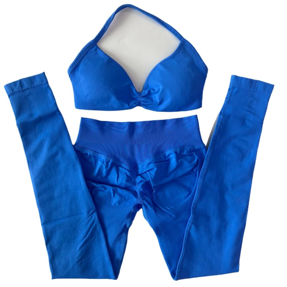 Sport Set Damen 2-teiliges Set mit Riemchen-Yoga-BH, Sport-Top, Workout-Leggings-Set, nahtloses Fitnessstudio-Set, Fitness-Kleidung, Outfit(Color 3,L)