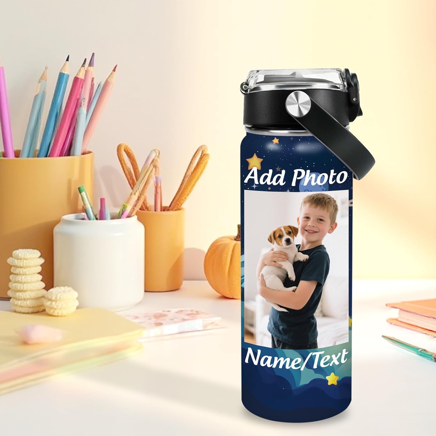Personalized Kids Water Bottle with Name Photo Text, Back to School Gifts for Boys Girls, 18oz Custom Cup with Straw, Customized Tumbler with 12 Colors, Christmas Birthday Gifts (Photo/Text) - Image 7