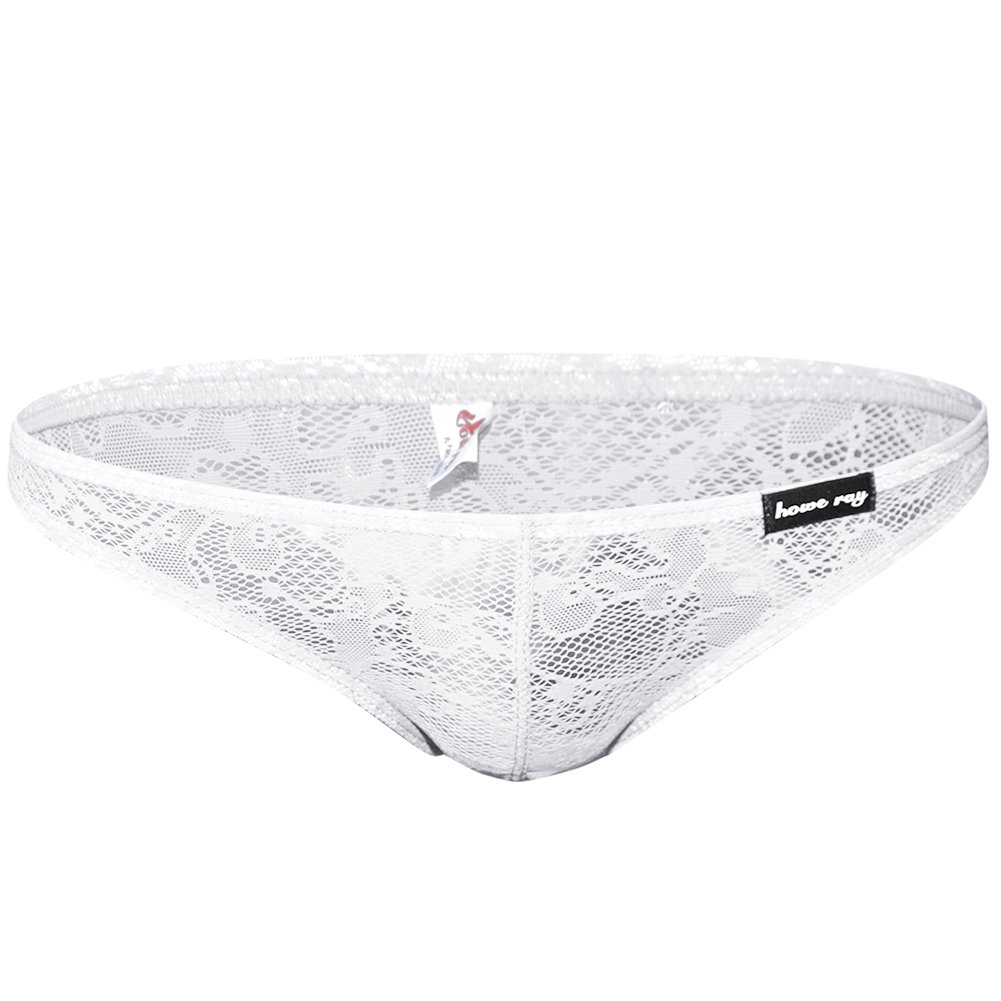 sandbank Men’s Sexy Lingerie Lace Panties Bikini T-Back Thong G-String Underwear (White, UK XS(Tag M))