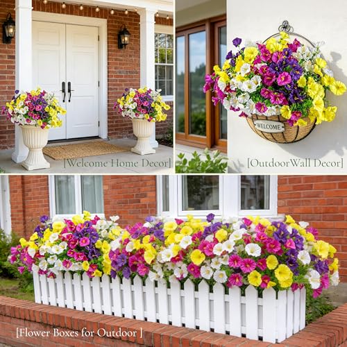 Der Rose 12 Bundles Artificial Petunias Flowers for Outdoors UV Resistant Spring Fake Morning Glory Flowers with Trumpet Blooms for Window Box Planter Filler Porch Patio Fence Deco image 4