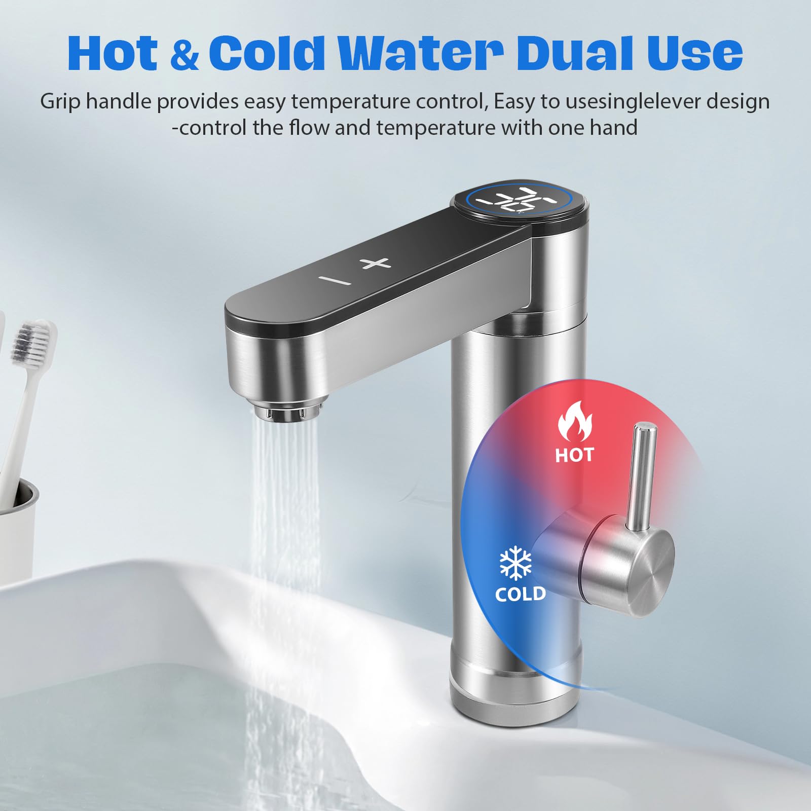 Robinets Électrique Instantané 3300W 220V, Mitigeur d'Eau Chaude et Froide avec Écran Numérique LED, pour Cuisine, Salle de Bain et Lavabo
