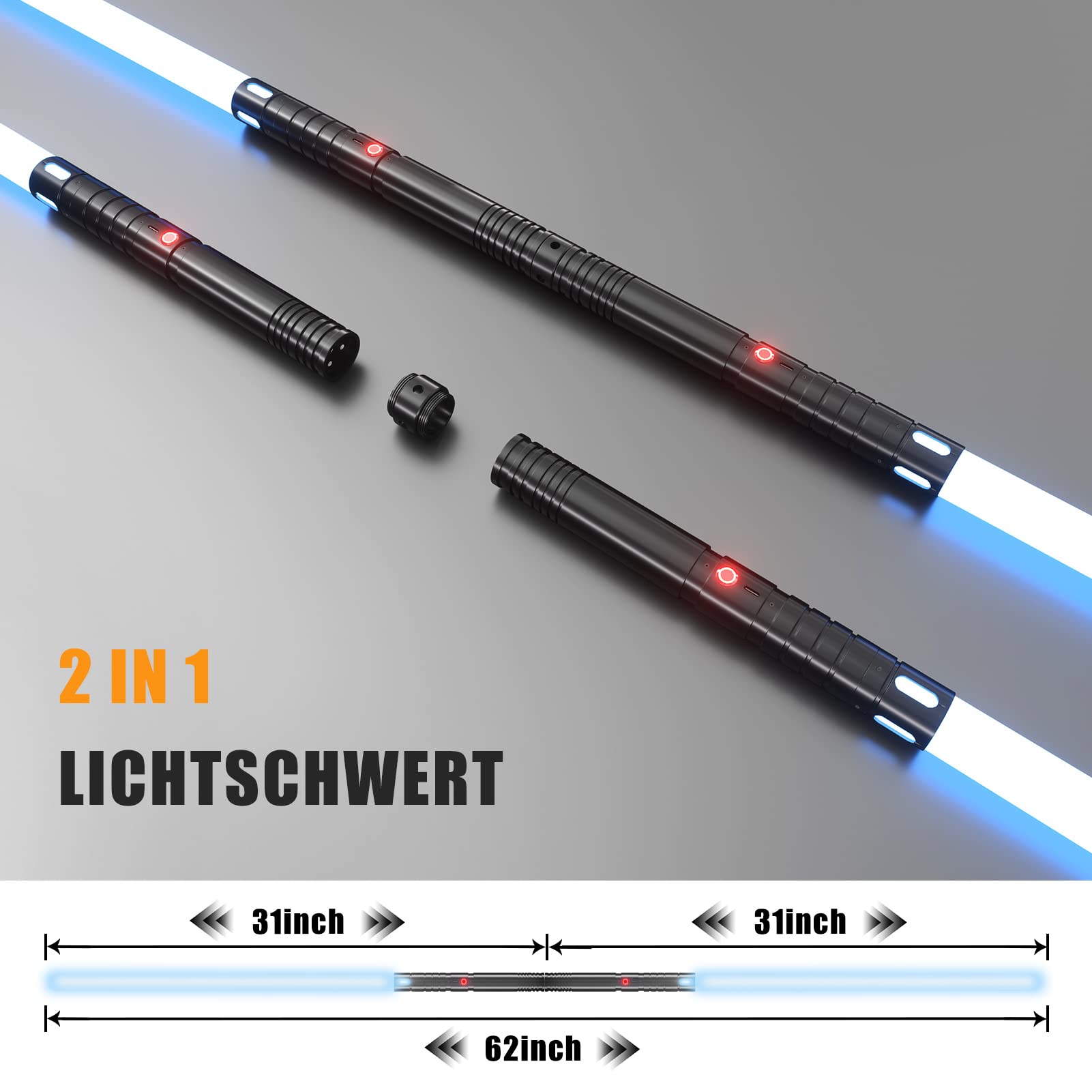 Spada laser, 20 colori, spada laser con manici in metallo vibrante, spada laser a LED 2 in 1 con 3 modalità di suono, manico in metallo, batteria ricaricabile, modalità di burst (manico nero)